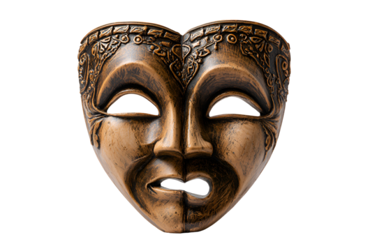 African tribal mask with intricate carvings isolated on transparent background