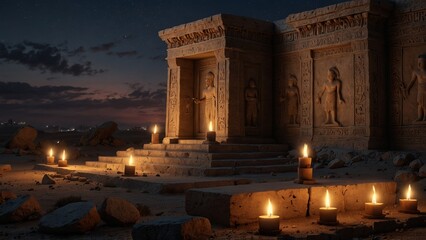 a group of candles lit in front of a temple