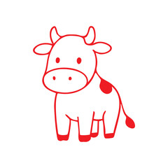 Red Cow Line Art on White Background