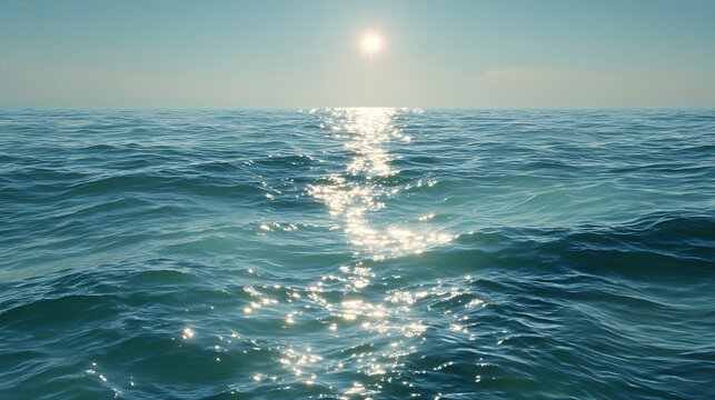 Sunlit ocean surface with gentle waves and clear sky water sunlight - Powered by Adobe