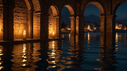 the water is reflecting the buildings