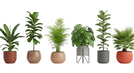 Potted Houseplants Collection Green Plants Isolated Keywords: potted, houseplants, collection