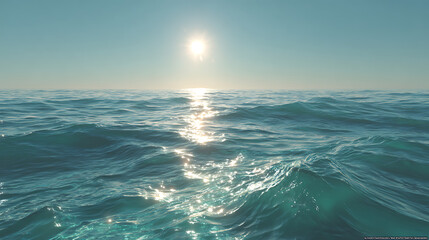 Fototapeta premium Sunlit ocean waves reflecting bright sunlight across turquoise water image
