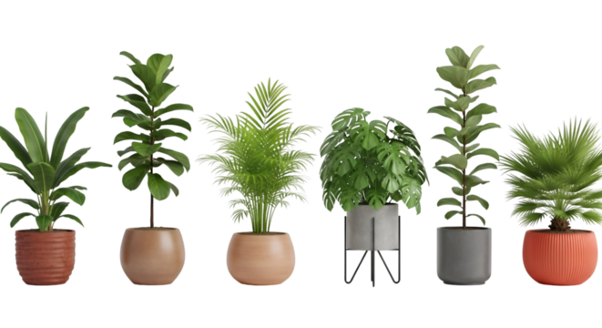 Potted Houseplants Collection Green Plants Isolated Keywords: potted, houseplants, collection