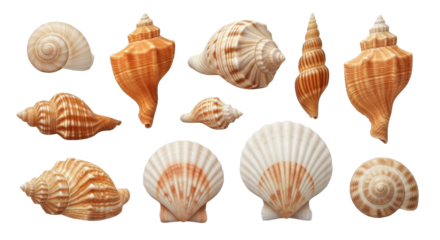 Elegant collection of seashells with intricate patterns ready for coastal designs or vacation themed projects in your style