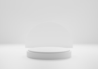 3d render of minimalist two podium showcase stage in interior room white studio and lighting for product display abstract bright background.