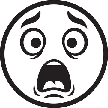 Scared emoji face illustration with wide eyes and open mouth expressing fear, shock, or panic in a simple outline graphic design