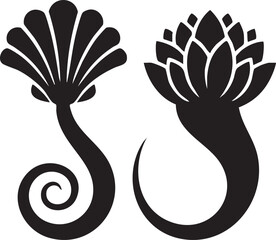 Obraz premium Vector illustration of black silhouette flower, tree, snake, and bird for tattoo design icon