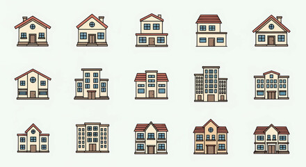 Collection of Various Architectural House and Building Icons for Design and Development