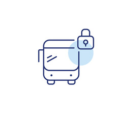 Bus and lock. Restricted route access, secure travel route. Pixel perfect, editable stroke vector icon