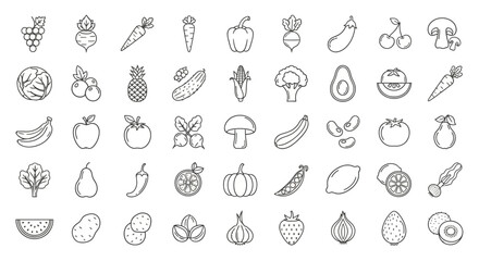 Vegetable and Fruit Icons Set A Collection of Fresh, Healthy Food Elements for Design