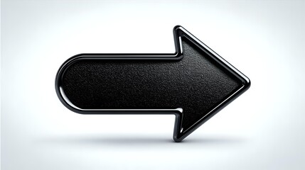 Black arrow pointing right with glossy edges and textured surface on white background, isolated for graphic design projects.