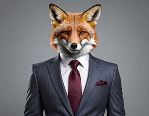 Naklejka premium Fuchs im Anzug mit Krawatte und ernstem Gesichtsausdruck.