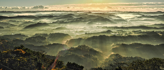 Morning view from Kanou mountain at Chiba, Japan. This is a combination of a fog and sunlight. © Thanksphoto