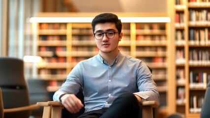 A young speaker shares insights in a cozy library. The ambiance is inviting, promoting learning and engagement. Perfect for educational or inspirational uses. Generative AI