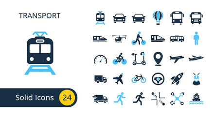 Transport Icons Car, Plane, Train, and More for Web Design