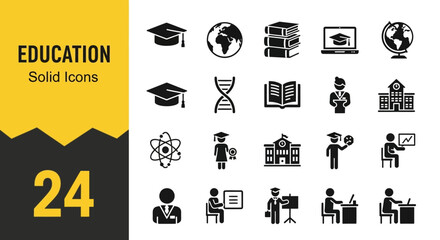 Education Icon Set A Comprehensive Collection of Solid Symbols for Learning & Knowledge