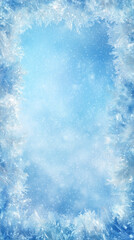 青い氷の結晶と霜のフレーム、凍ったガラスのような質感の冬の背景素材