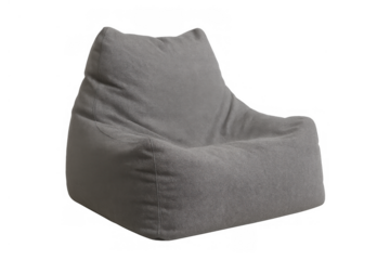 Grey bean bag chair providing comfortable seating, modern casual furniture, cozy home interior decor, transparent background