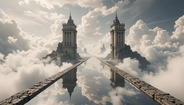 Surreal Path to Heaven Towers Reflection