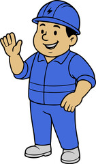 Friendly Cartoon Electrician Waving and Smiling Isolated