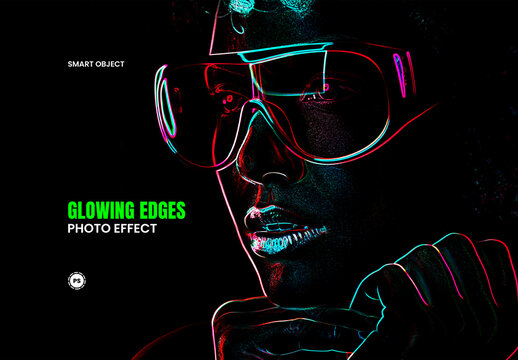 Neon Glowing Edges Line Art Photo Effect Portrait Mockup