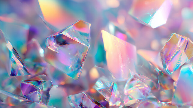 ホログラフィックなクリスタルの抽象背景、虹色に輝くイリディセントなガラスの3Dイラスト - Powered by Adobe
