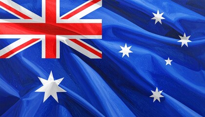 australia flag on the wind Artistic Waving Flag of Australia with Blue Texture and Stars