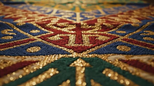 Byzantine Textile: Intricate Woven Cross and Geometric Motifs
