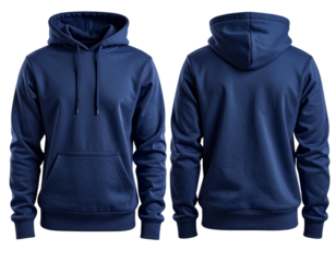  Navy Blue Hoodie Front and Back View Side-by-Side, Clean Studio Layout, Isolated on Transparent Background