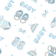 Cute Hand-Drawn Baby Boy Essentials Seamless pattern 
