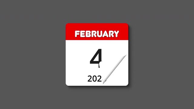 Monthly calendar animation with tear-off page flipping and realistic shadow for February 2026, perfect for time, schedule, event, and planning themes, transparent alpha channel BG