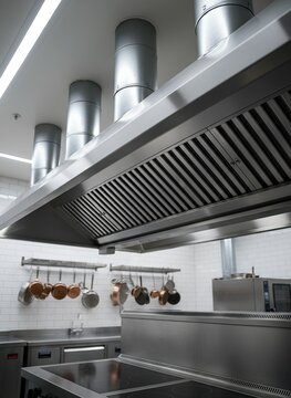 Commercial Kitchen Ventilation System - Stainless Steel Hood and Exhaust.