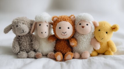 Plush Animal Toys On White Background. Cute And Cozy Companions For Children