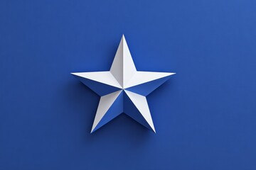 Geometric white star on blue background with shadow effect