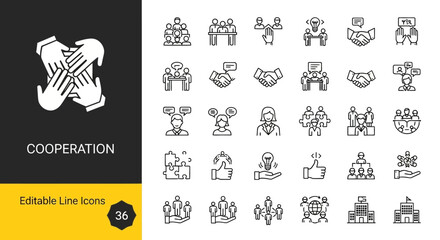 Cooperation and Teamwork Icons Vector Graphics Illustrating Collaboration, Partnership, and Unity