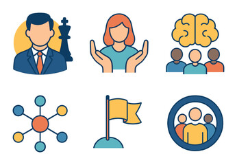 Teamwork and strategy concepts with diverse people and icons