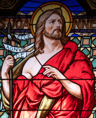 Stained glass (19th century) of Saint John the Baptist. Saint of the Roman Catholic Church.