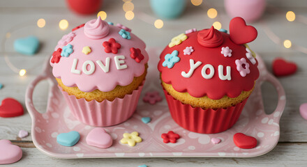 3D Valentine Cupcakes Top-View Love You
