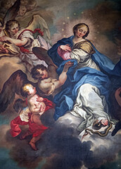 Obraz premium Painting (19th century) of Assumption of the Blessed Virgin Mary to the heaven.