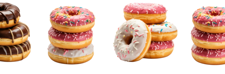 piles of glazed donuts isolated on transparent background