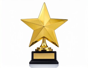Shiny Golden Star Trophy Award on Black Base Isolated on White - Achievement and Victory Symbol