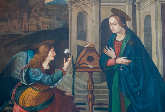 Painting (15th century) of Annunciation to the Blessed Virgin Mary by the Archangel Gabriel.