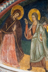 Naklejka premium Fresco (14th century) of Annunciation to the Blessed Virgin Mary by the Archangel Gabriel.