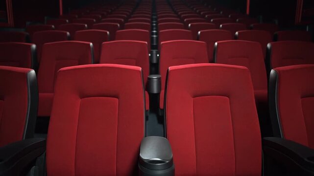 Empty Theater or Cinema Hall with Rows of Red Velvet Seats - Dark Cinematic Motion Background