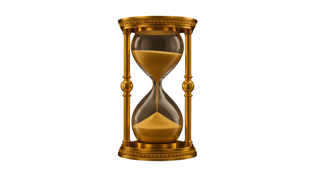 Isolated Golden Hourglass with Flowing Sand for Time Golden Hourglass Isolated on Transparent Background with Flowing Sand