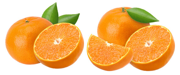 Orange fruit with leaves (mandarin oranges), halves and pieces isolated, transparent PNG, PNG...