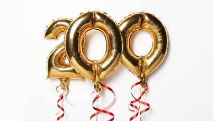 Golden Balloons Forming the Number 200 with Red Ribbons.