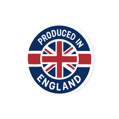 Fototapeta premium Produced in England badge illustration. England origin label with UK flag. British product quality round emblem design.