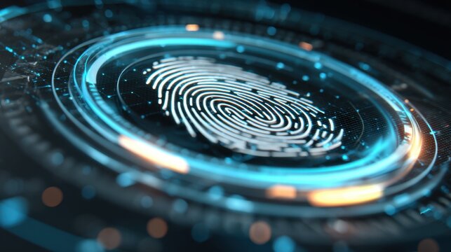 High-Tech Fingerprint Scan Display with Futuristic Design and Blue Glowing Elements for Digital Security and Authentication Concepts - Powered by Adobe